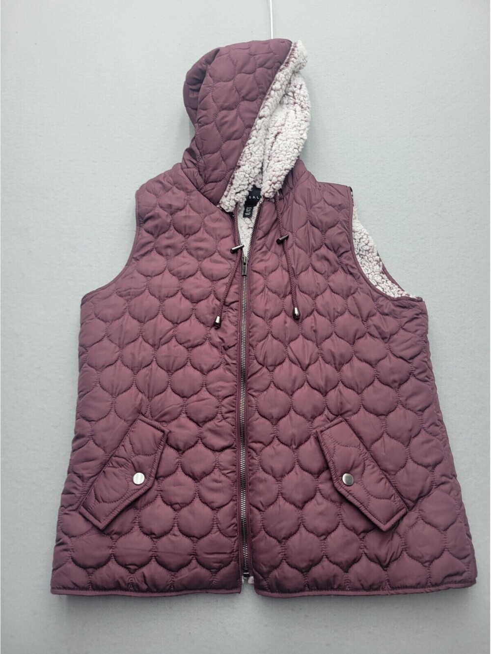 Tribal Women's Vest Medium Purple Puffer Hooded Quilted Fleece Lined Pockets